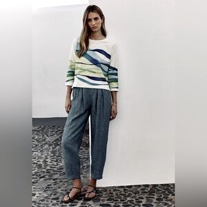 Poetry Trousers Linen Cropped Tapered Women’s 10 Lagenlook Charcoal Beach Costal